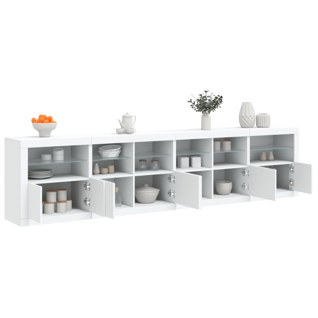 Sideboard with LED lights, white, 283x37x67cm