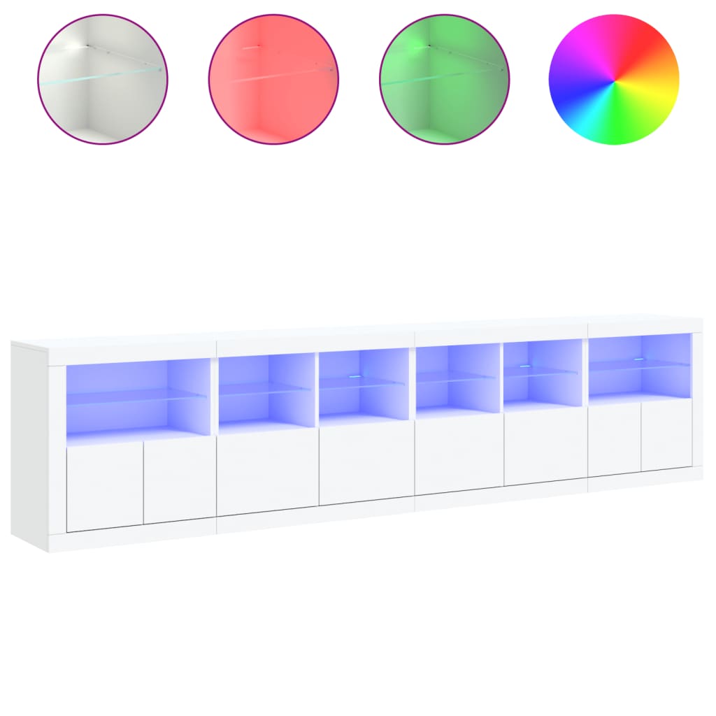 Sideboard with LED lights, white, 283x37x67cm