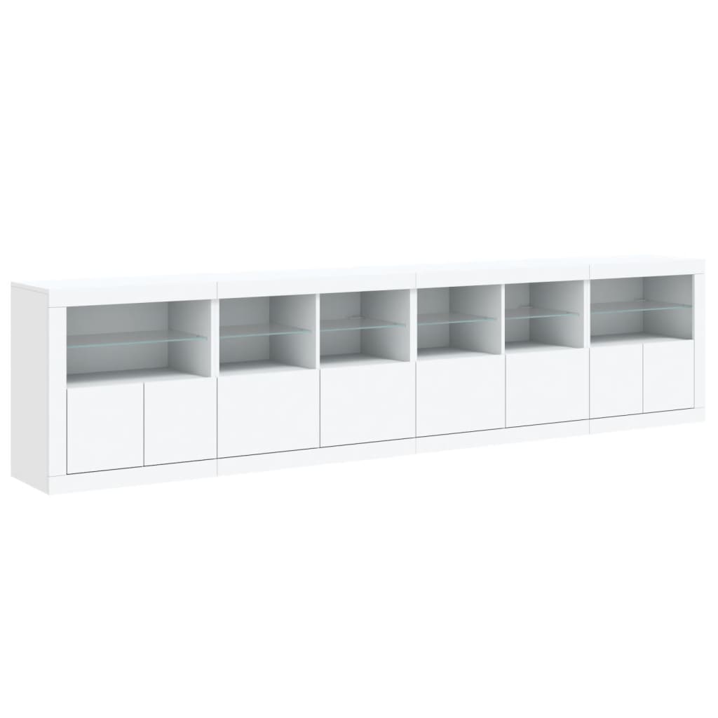 Sideboard with LED lights, white, 283x37x67cm