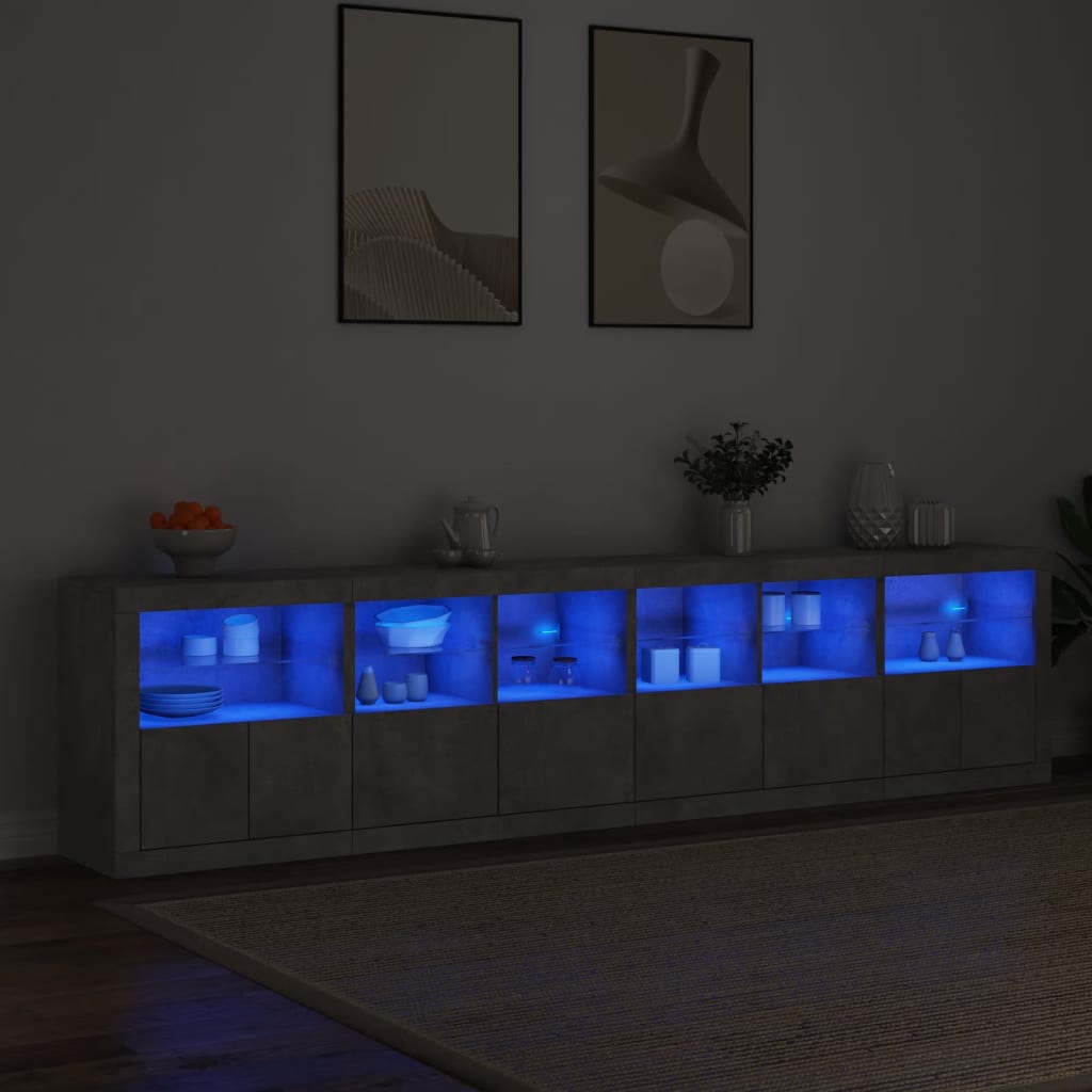 Sānu skapītis ar LED gaismām, betona pelēks, 283x37x67cm