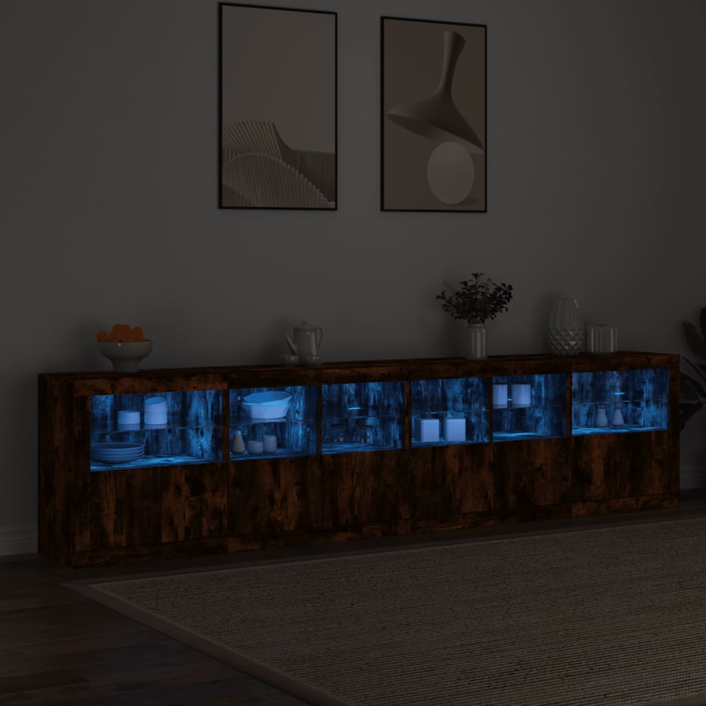 Šoninė spintelė su LED lemputėmis, dūminio ąžuolo, 283x37x67cm