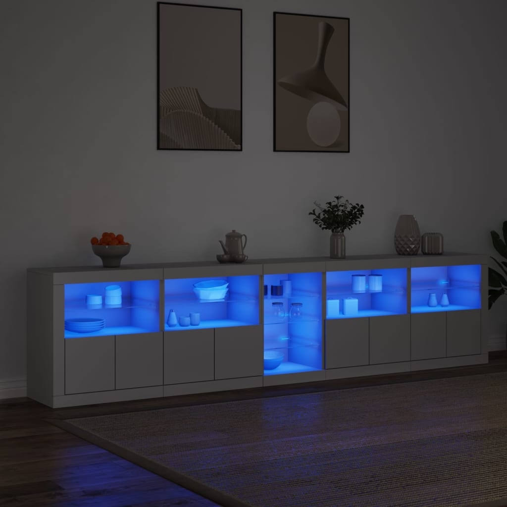 Sānu skapītis ar LED apgaismojumu, balts, 283x37x67 cm