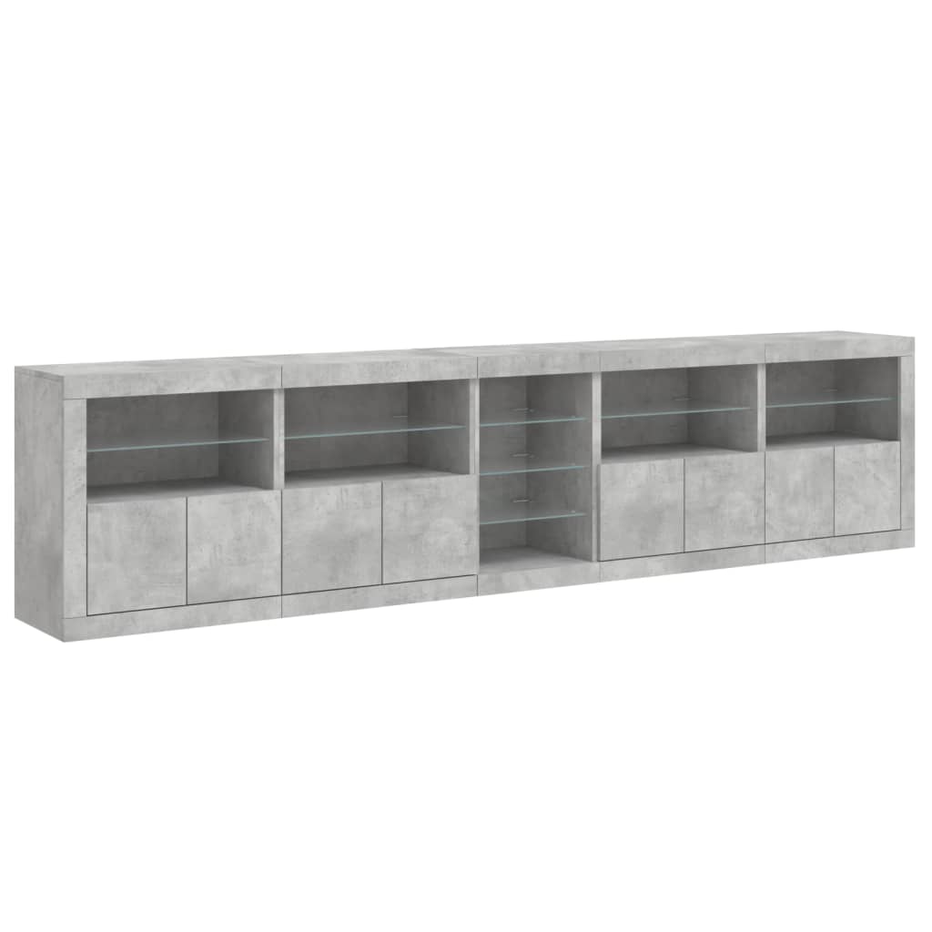 Sideboard with LED lights, concrete grey, 283x37x67cm