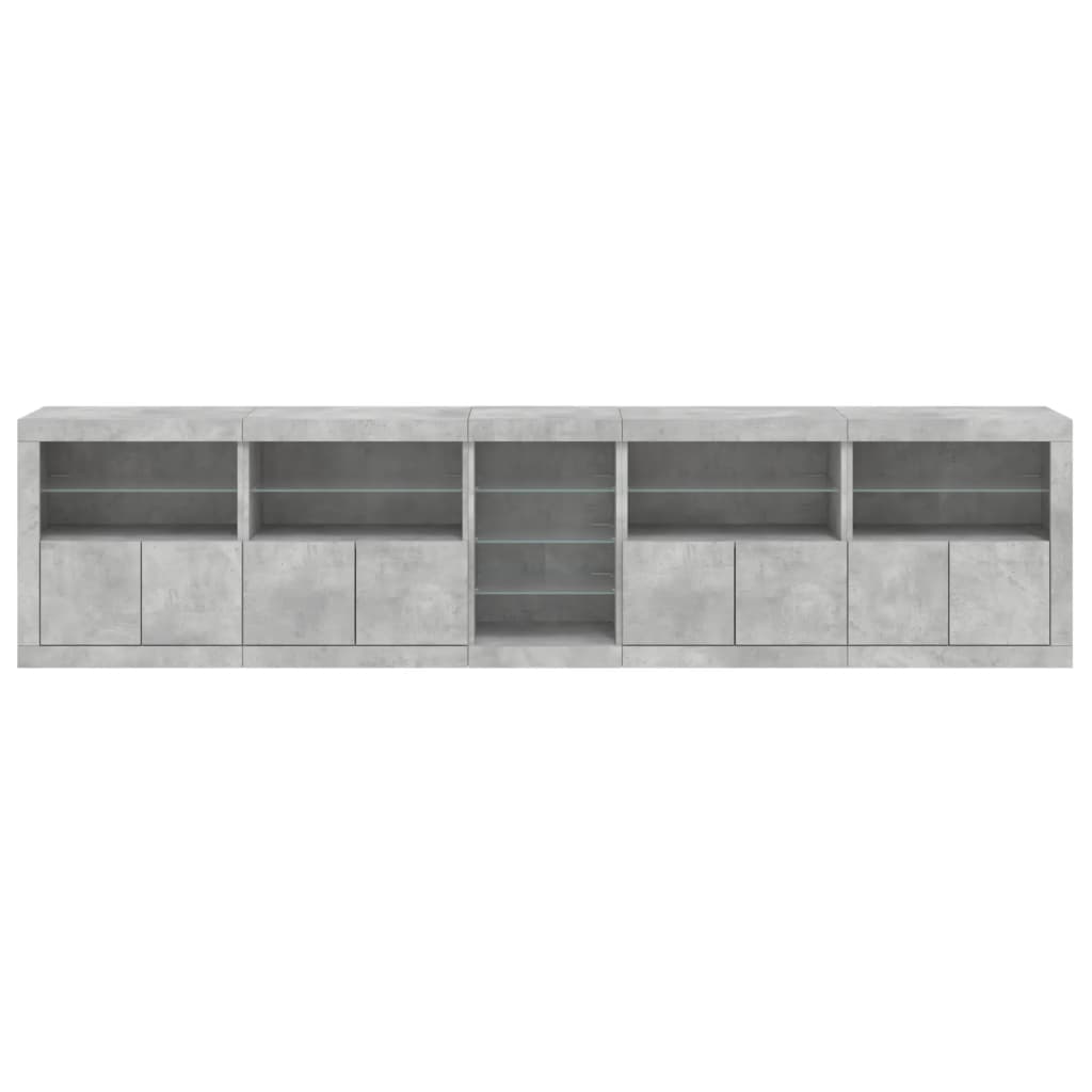 Sideboard with LED lights, concrete grey, 283x37x67cm
