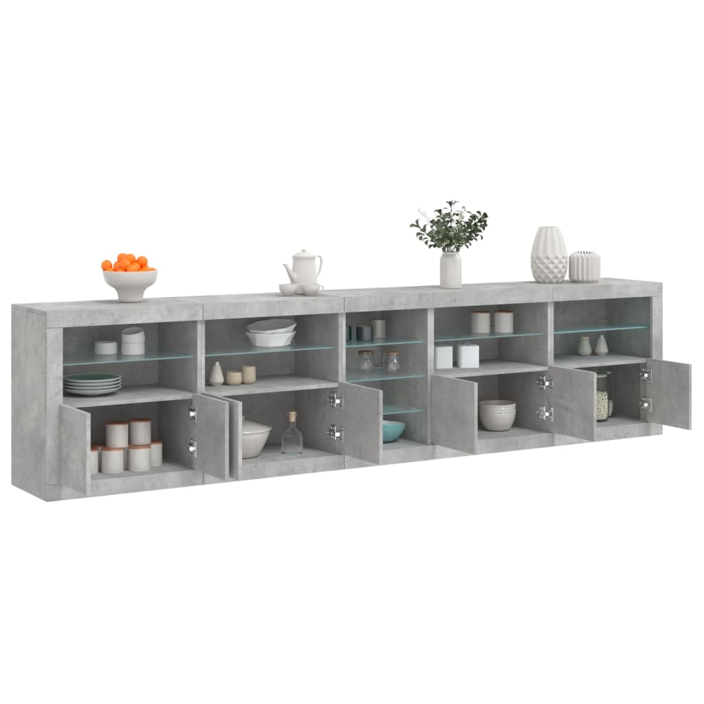 Sideboard with LED lights, concrete grey, 283x37x67cm