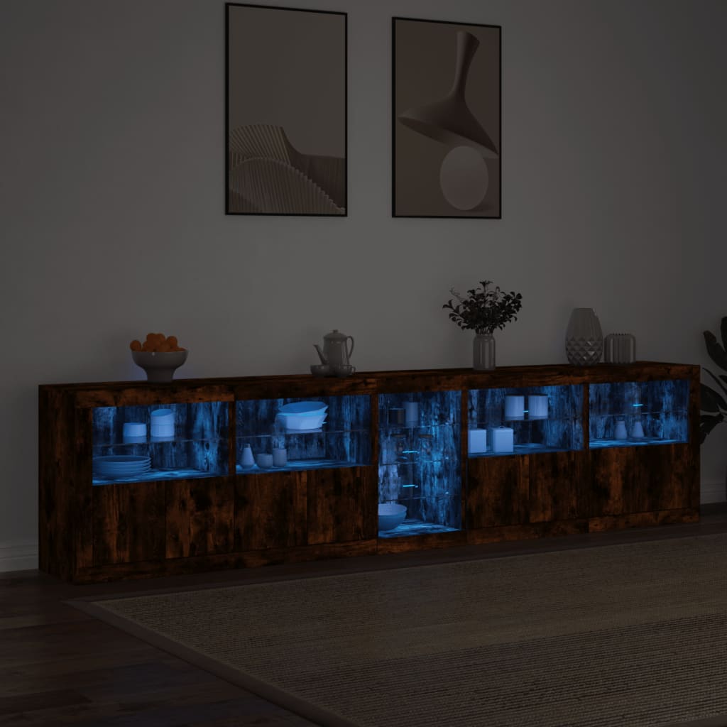 Šoninė spintelė su LED lemputėmis, dūminio ąžuolo, 283x37x67cm