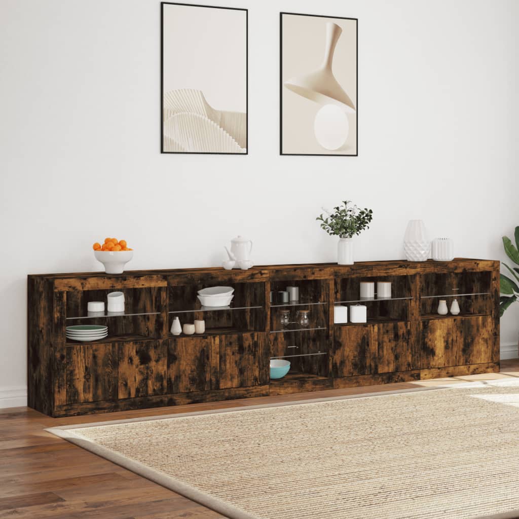 Šoninė spintelė su LED lemputėmis, dūminio ąžuolo, 283x37x67cm