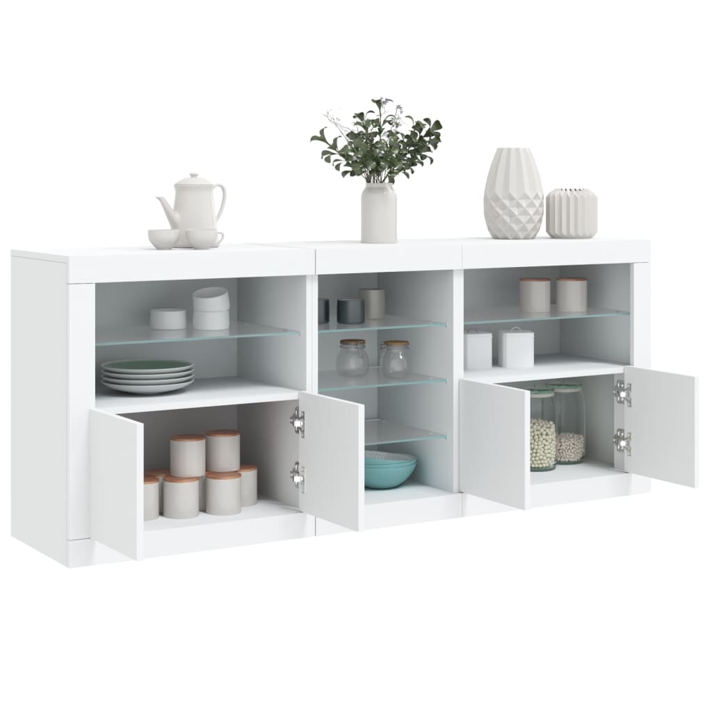 Sideboard with LED lights, white, 162x37x67cm