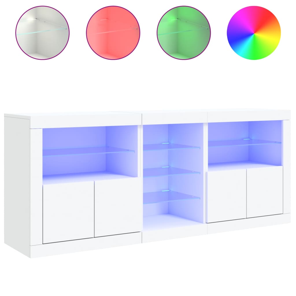 Sideboard with LED lights, white, 162x37x67cm