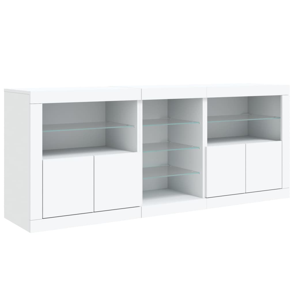 Sideboard with LED lights, white, 162x37x67cm