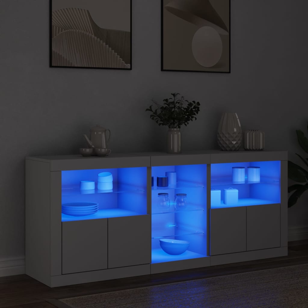 Sideboard with LED lights, white, 162x37x67cm