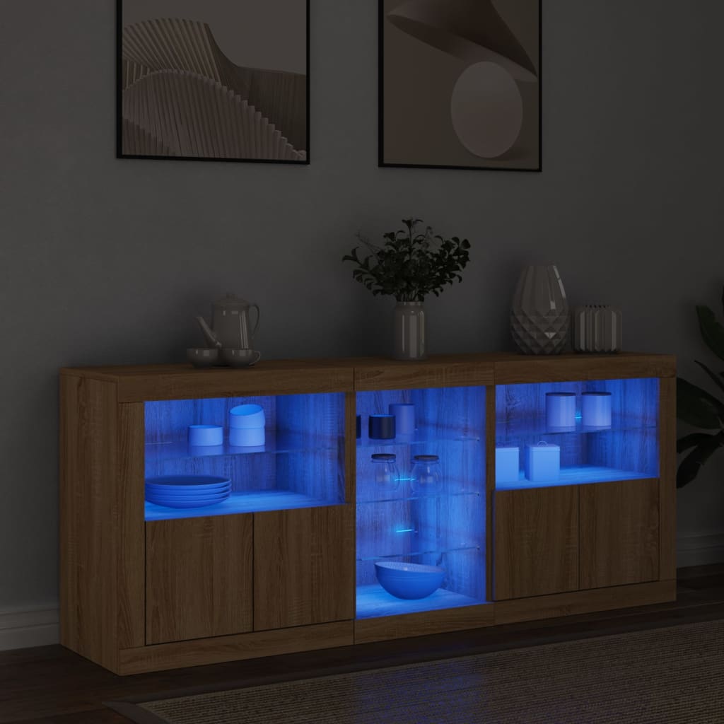 Sānu skapītis ar LED apgaismojumu, ozolkoka krāsā, 162x37x67cm