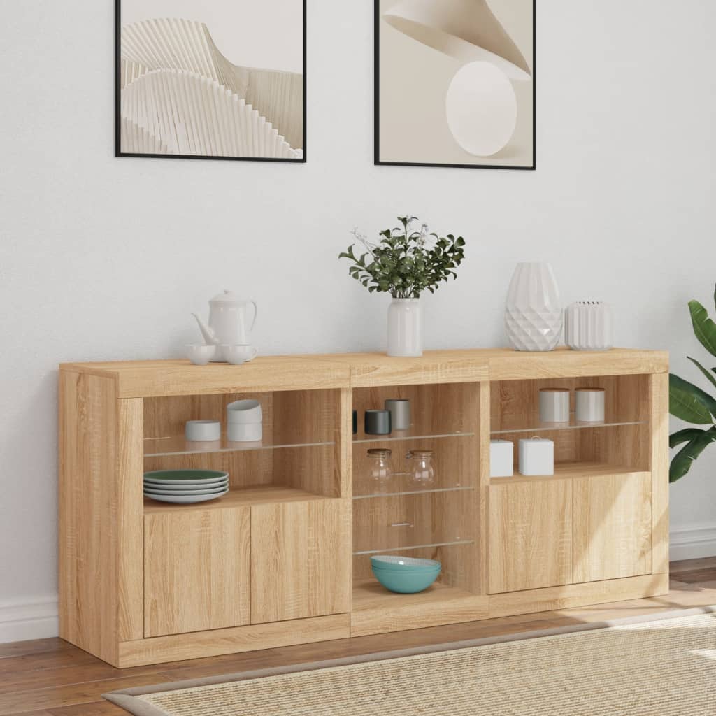 Sānu skapītis ar LED apgaismojumu, ozolkoka krāsā, 162x37x67cm