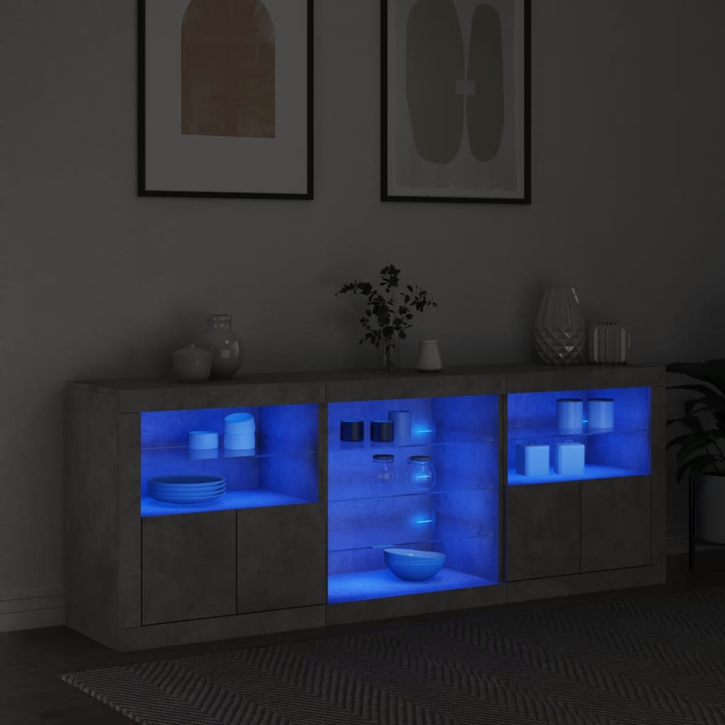 Sideboard with LED lights, concrete grey, 181.5x37x67cm