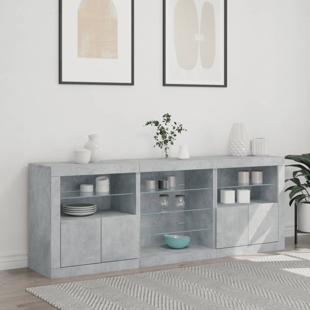 Sideboard with LED lights, concrete grey, 181.5x37x67cm