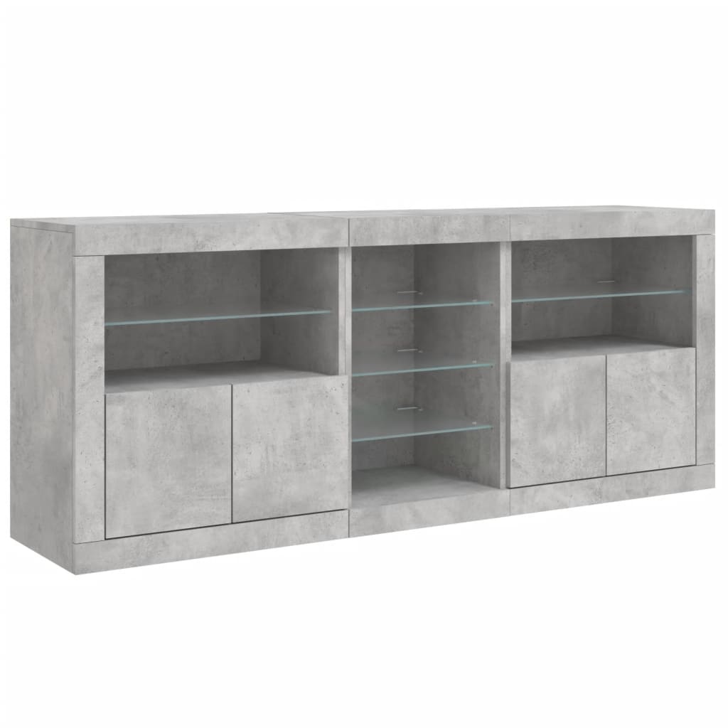 Sideboard with LED lights, concrete grey, 181.5x37x67cm