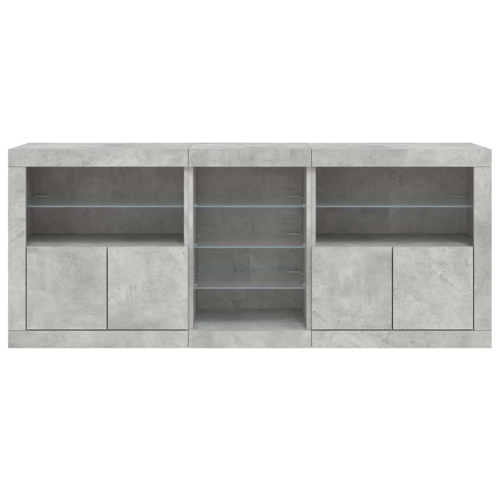 Sideboard with LED lights, concrete grey, 181.5x37x67cm