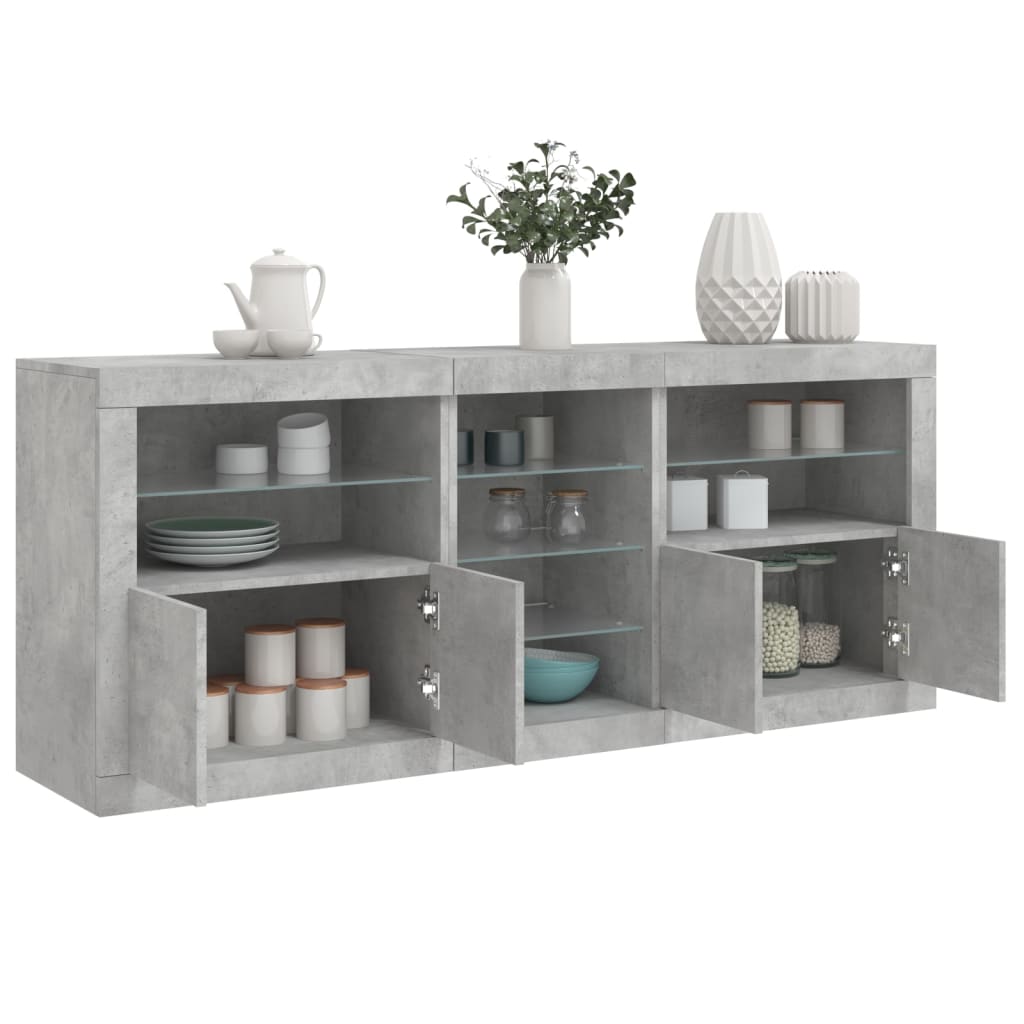 Sideboard with LED lights, concrete grey, 181.5x37x67cm