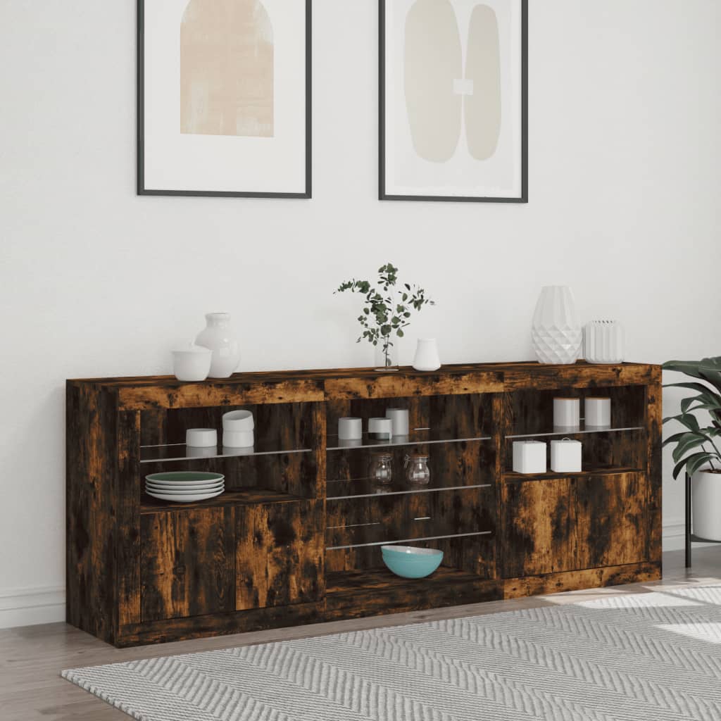 Šoninė spintelė su LED lemputėmis, dūminė, 181,5x37x67cm
