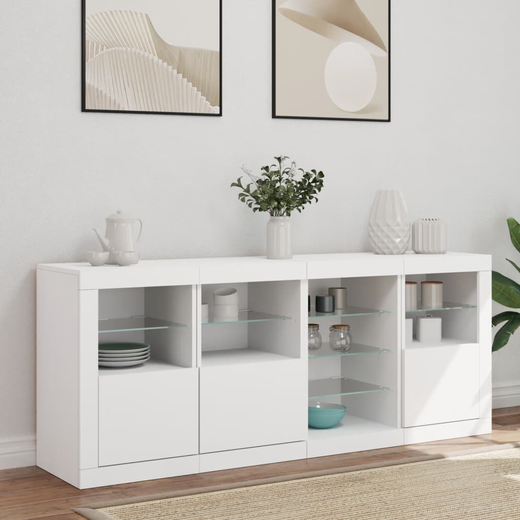 Sideboard with LED lights, white, 164x37x67cm