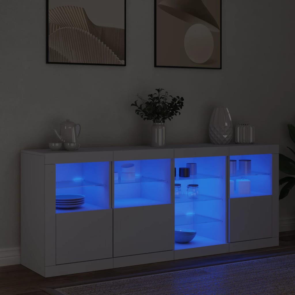 Sideboard with LED lights, white, 164x37x67cm