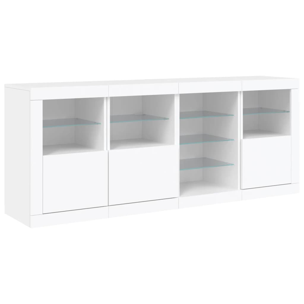 Sideboard with LED lights, white, 164x37x67cm
