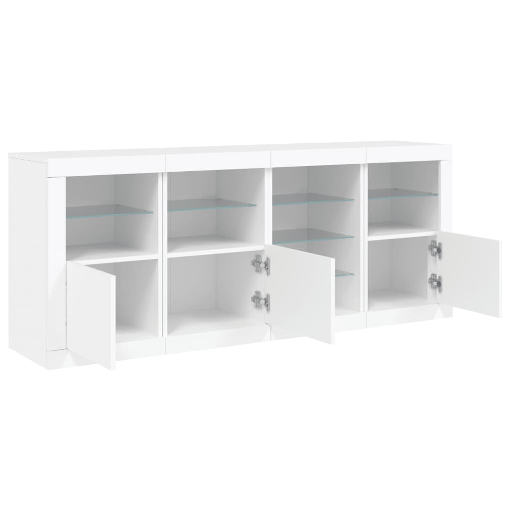 Sideboard with LED lights, white, 164x37x67cm