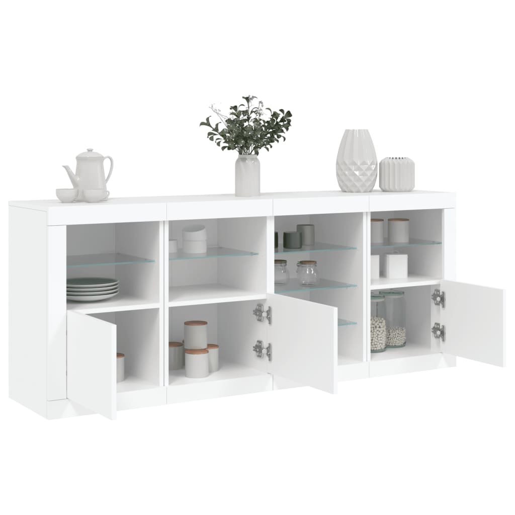 Sideboard with LED lights, white, 164x37x67cm