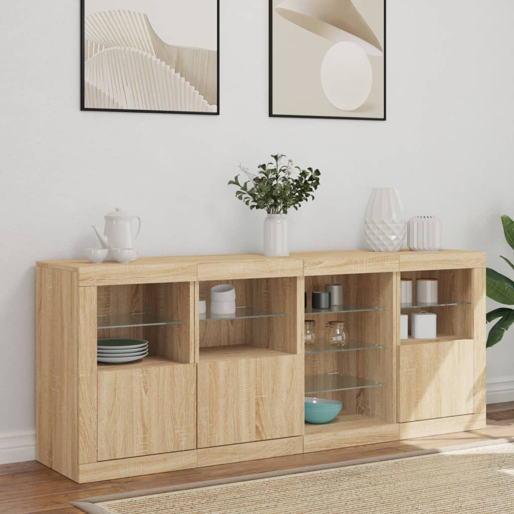 Šoninė spintelė su LED lemputėmis, ąžuolo, 164x37x67cm