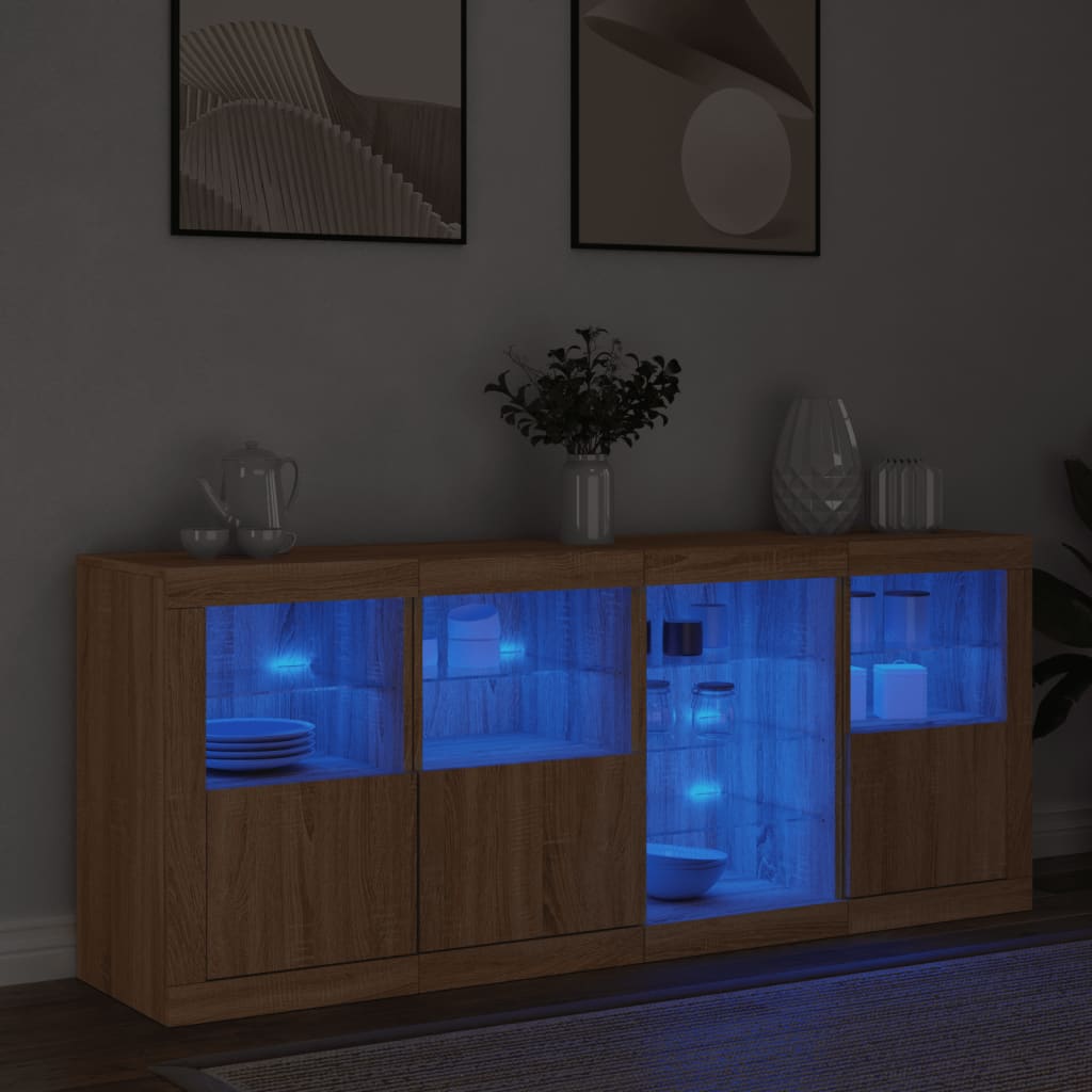 Šoninė spintelė su LED lemputėmis, ąžuolo, 164x37x67cm