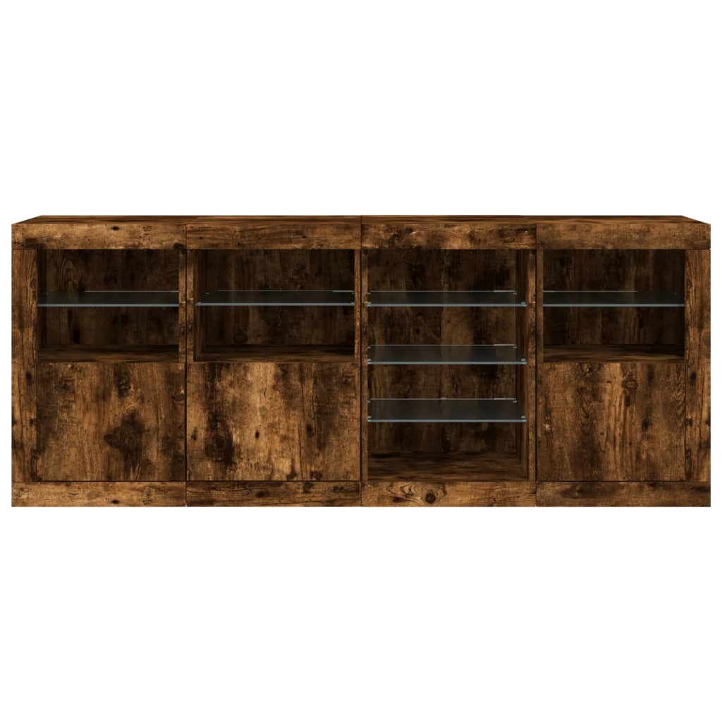 Sānu skapis ar LED gaismām, dūmu ozols, 164x37x67cm