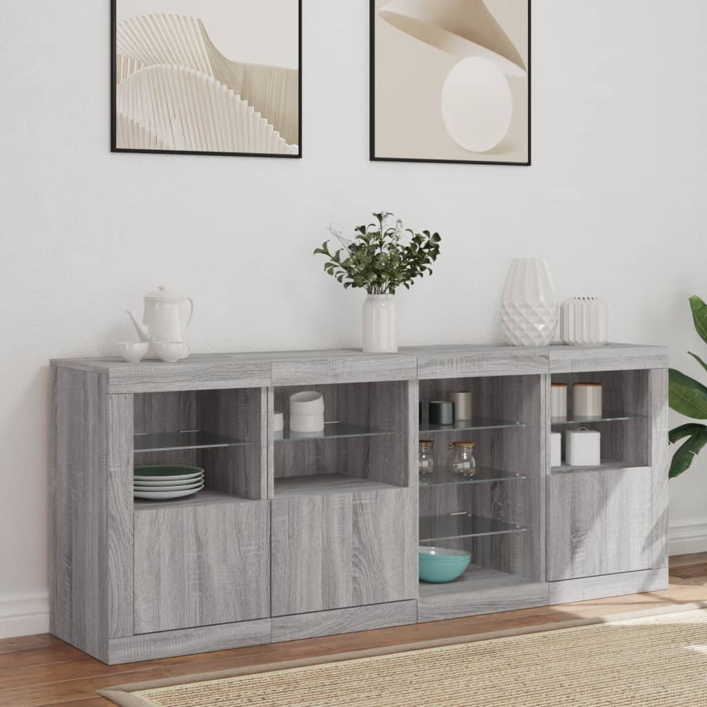 Sānu skapītis ar LED apgaismojumu, ozolkoka pelēks, 164x37x67cm