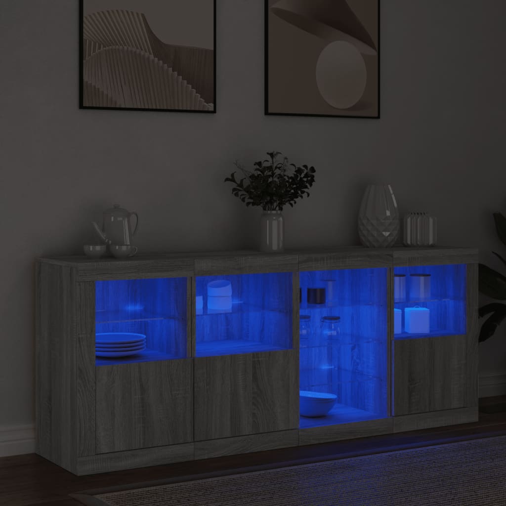 Sānu skapītis ar LED apgaismojumu, ozolkoka pelēks, 164x37x67cm