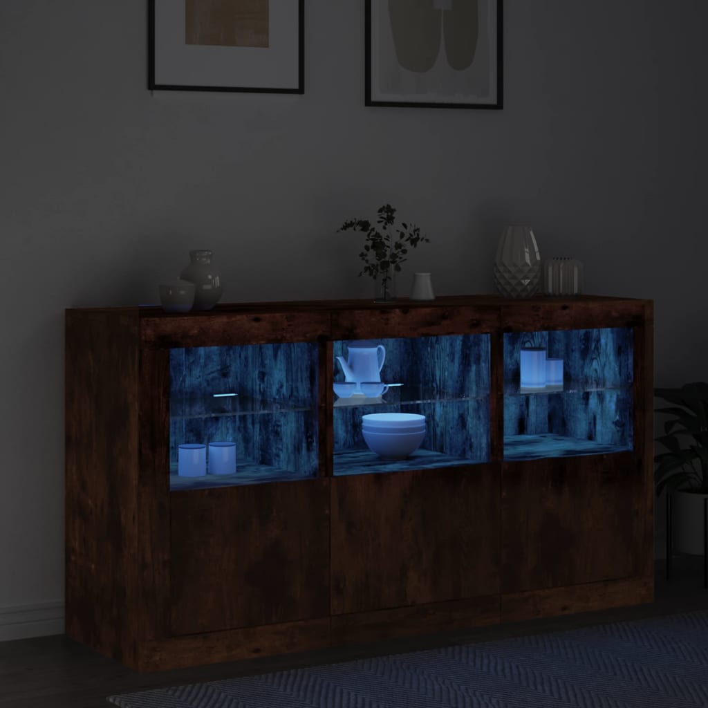 Sānu skapītis ar LED apgaismojumu, dūmu ozols, 123x37x67cm