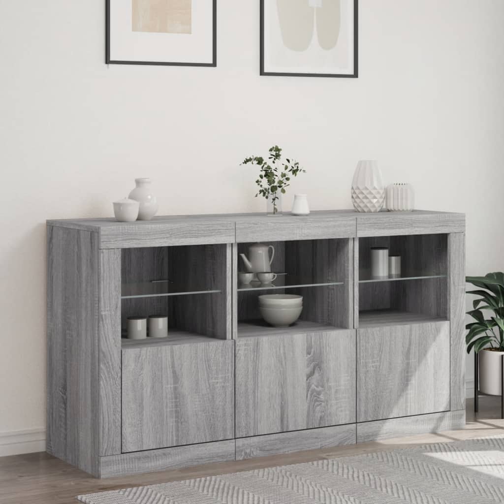 Sānu skapītis ar LED apgaismojumu, pelēks ozols, 123x37x67cm
