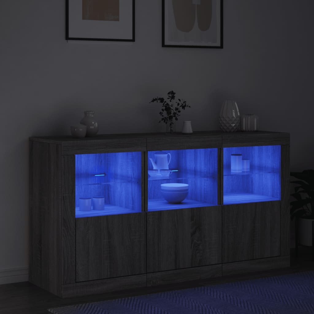 Sānu skapītis ar LED apgaismojumu, pelēks ozols, 123x37x67cm