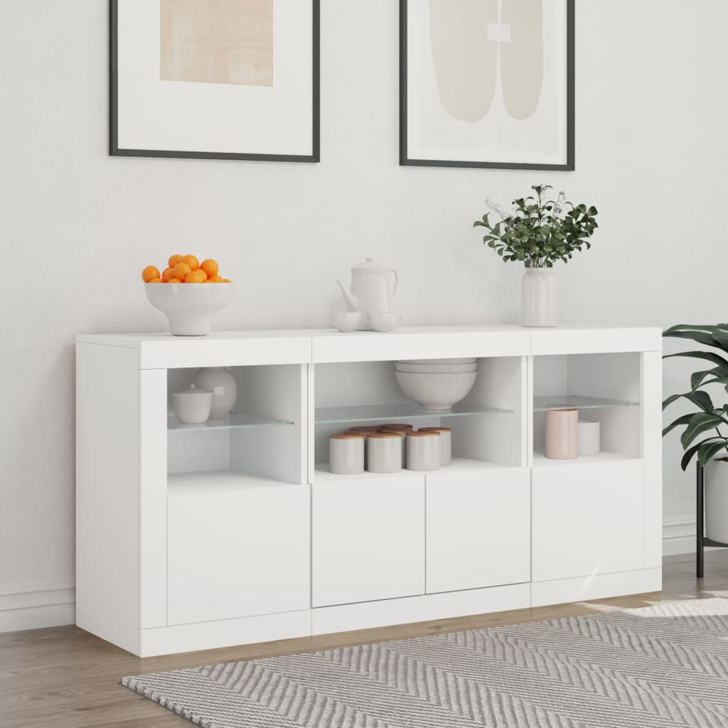 Sideboard with LED lights, white, 142.5x37x67cm