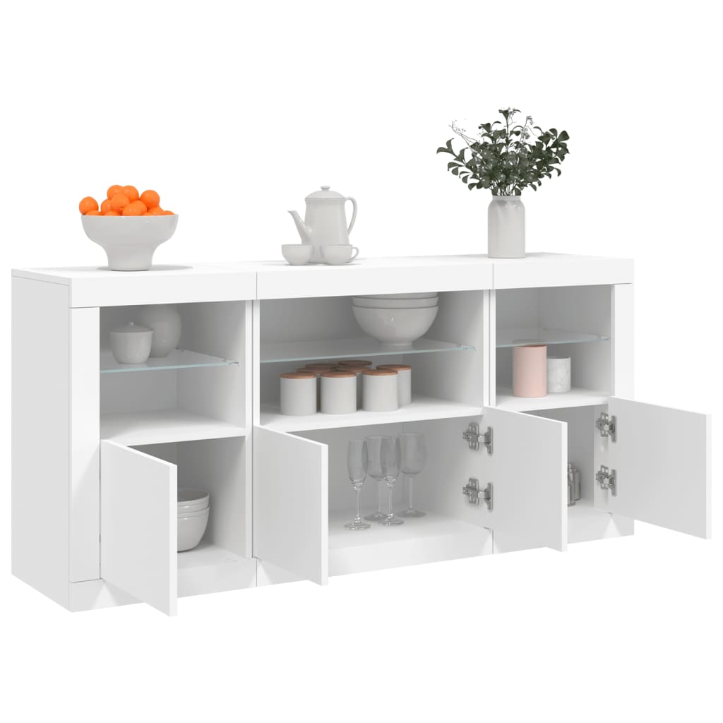 Sideboard with LED lights, white, 142.5x37x67cm