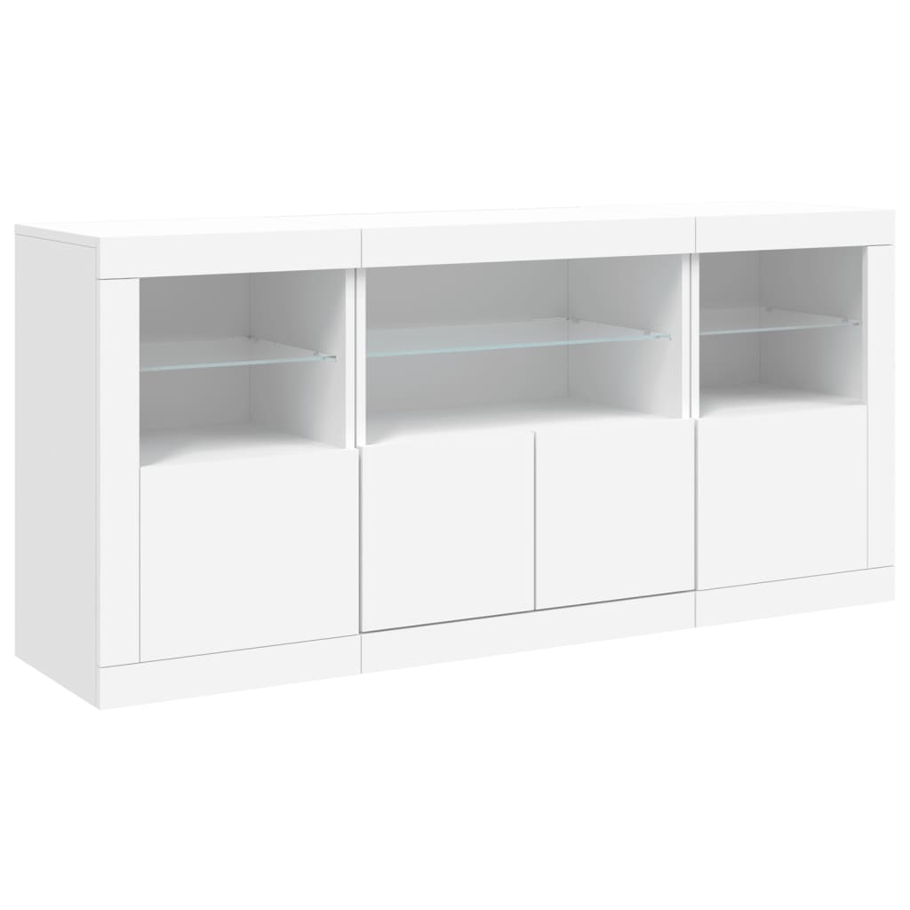 Sideboard with LED lights, white, 142.5x37x67cm