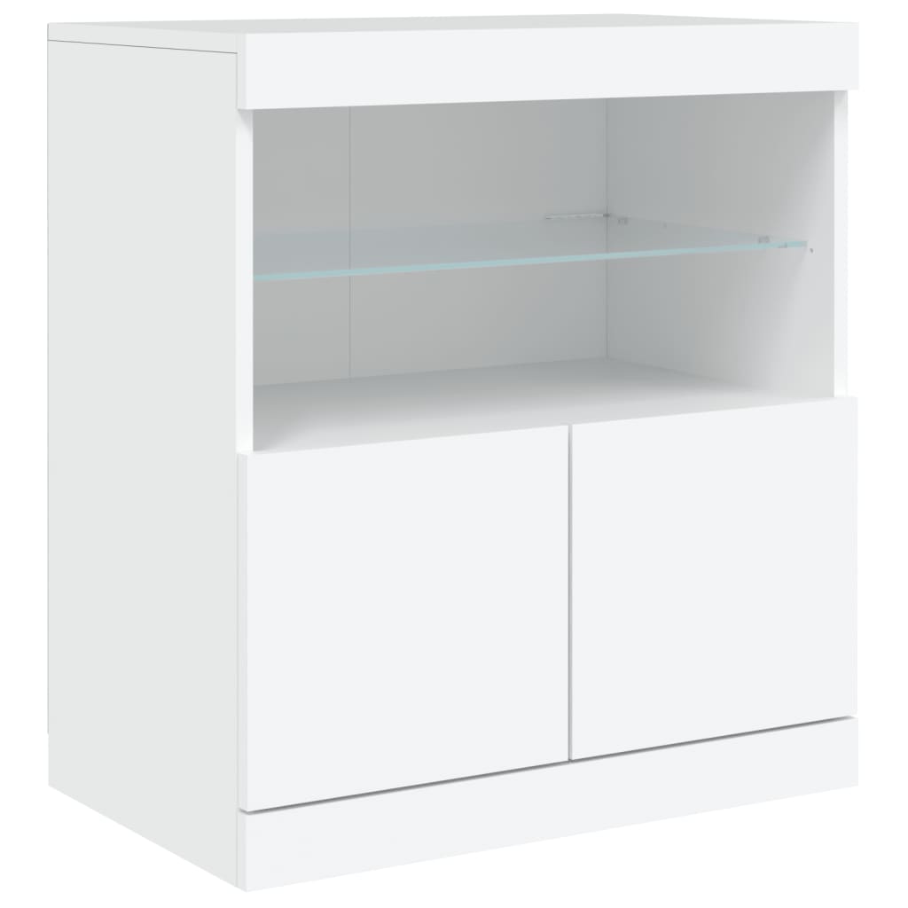 Sideboard with LED lights, white, 142.5x37x67cm