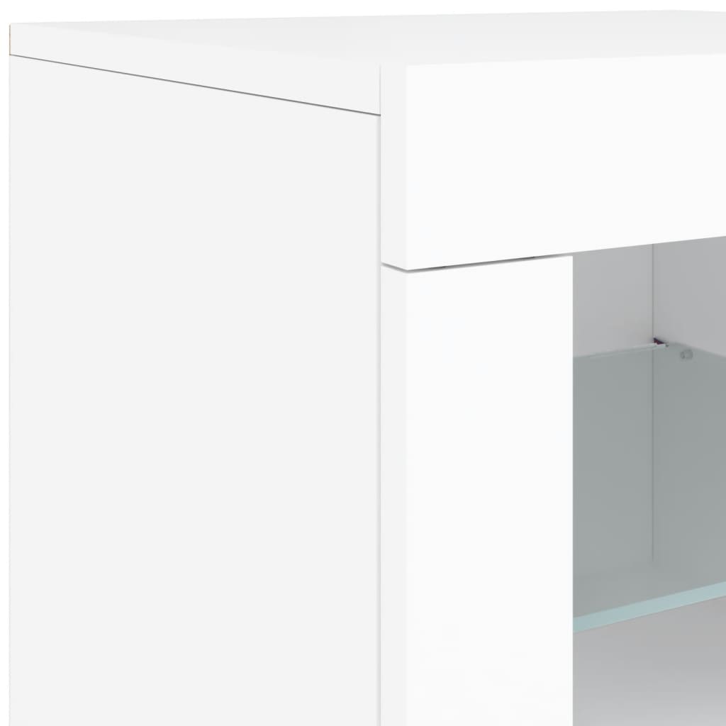 Sideboard with LED lights, white, 142.5x37x67cm