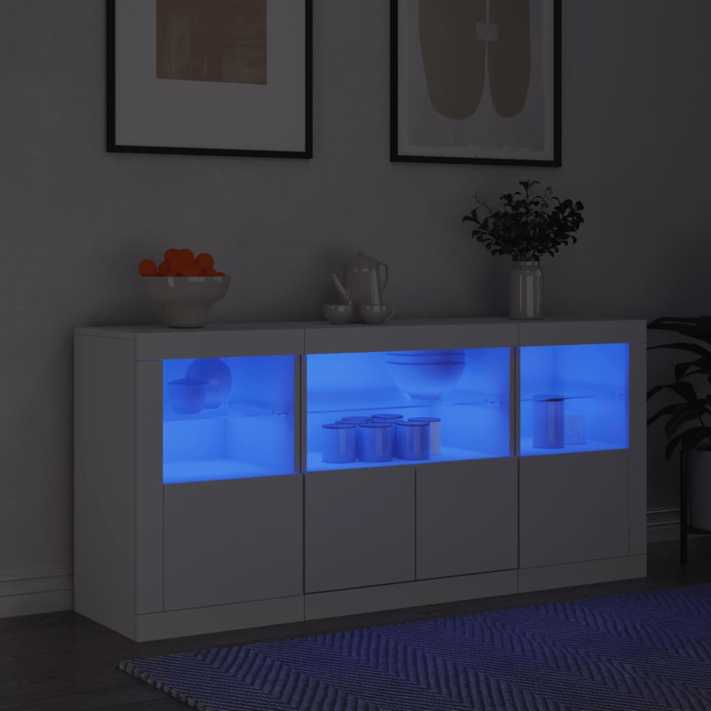 Sideboard with LED lights, white, 142.5x37x67cm