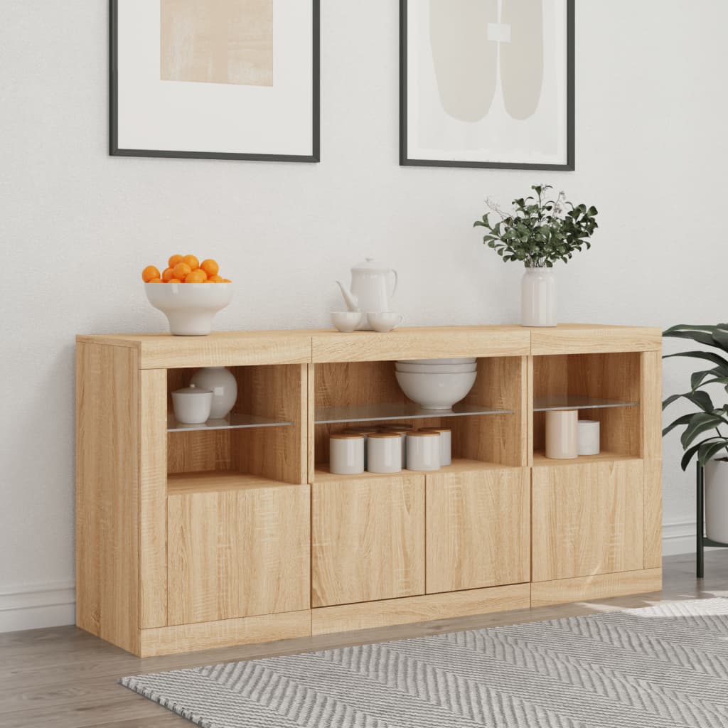 Sānu skapītis ar LED apgaismojumu, ozolkoka, 142,5x37x67cm