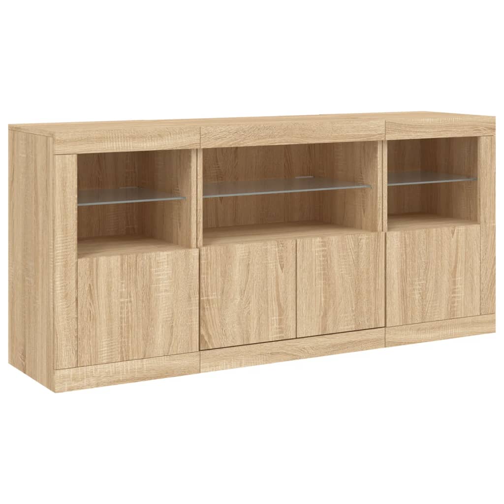 Sānu skapītis ar LED apgaismojumu, ozolkoka, 142,5x37x67cm