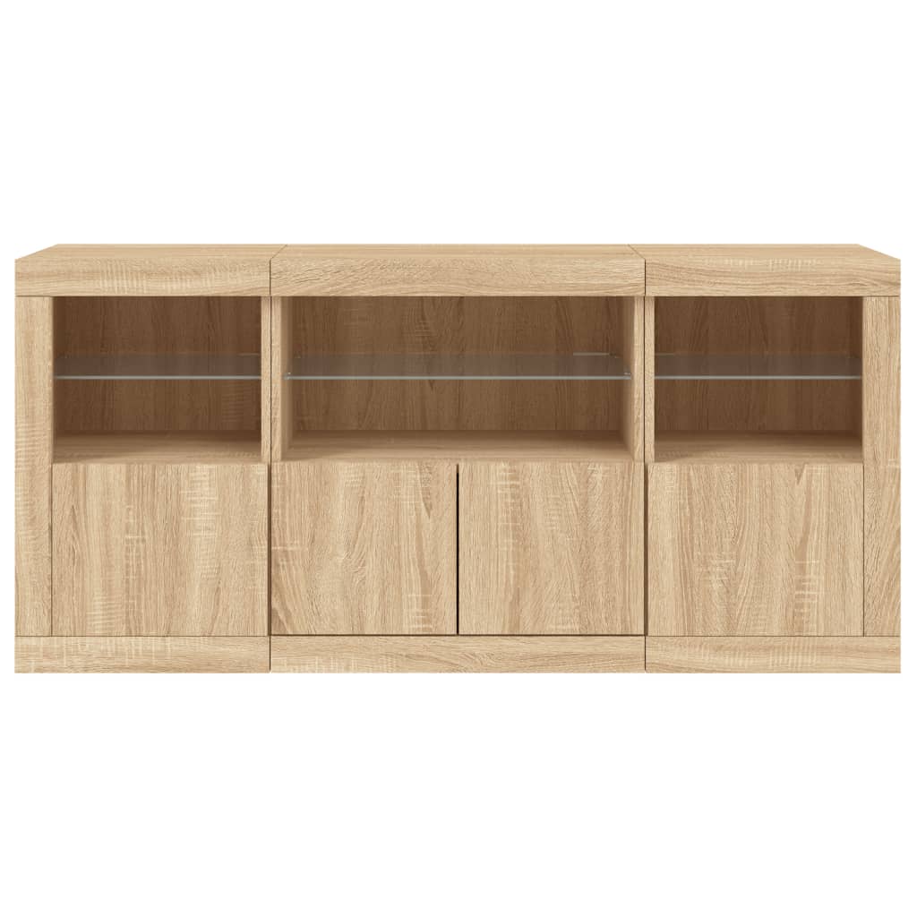 Sānu skapītis ar LED apgaismojumu, ozolkoka, 142,5x37x67cm