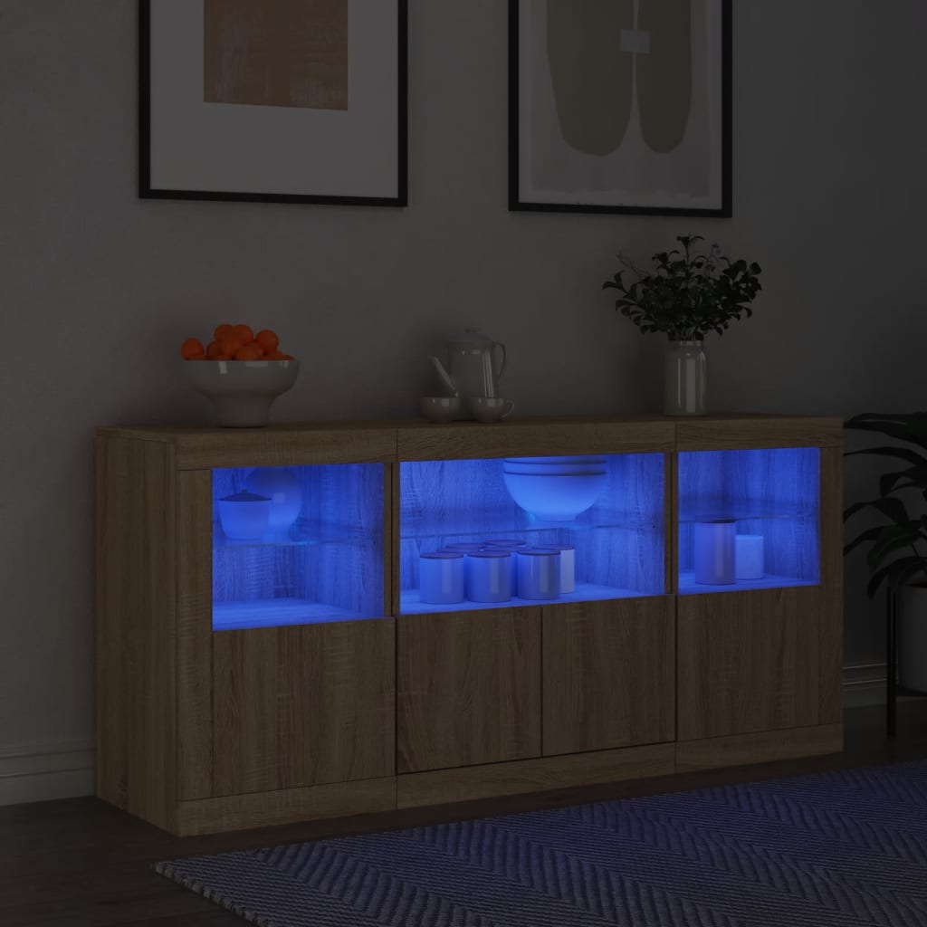 Sānu skapītis ar LED apgaismojumu, ozolkoka, 142,5x37x67cm