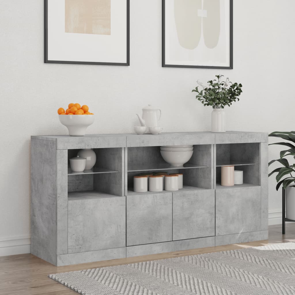 Sideboard with LED lights, concrete grey, 142.5x37x67cm