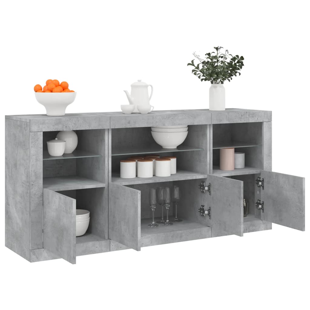 Sideboard with LED lights, concrete grey, 142.5x37x67cm