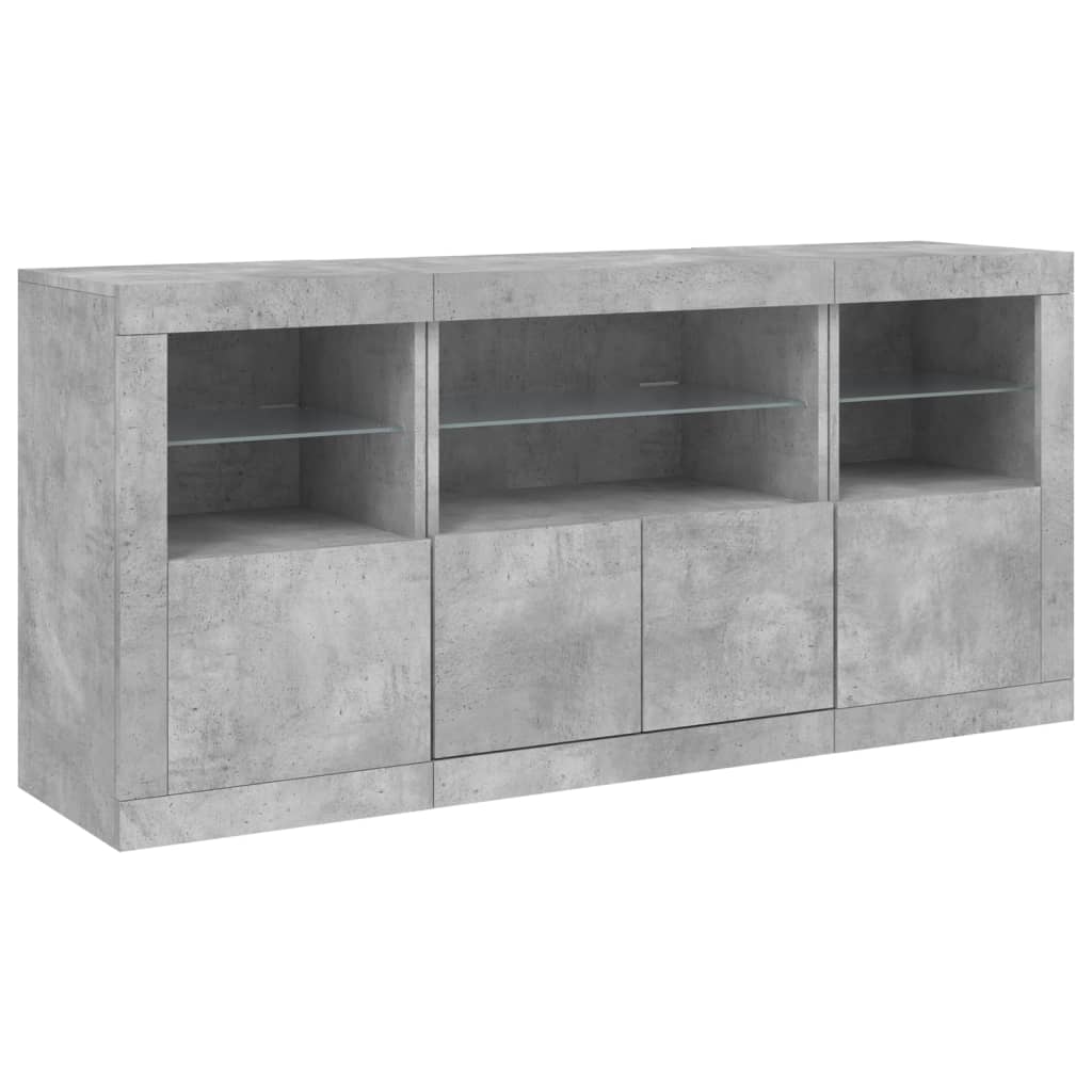 Sideboard with LED lights, concrete grey, 142.5x37x67cm