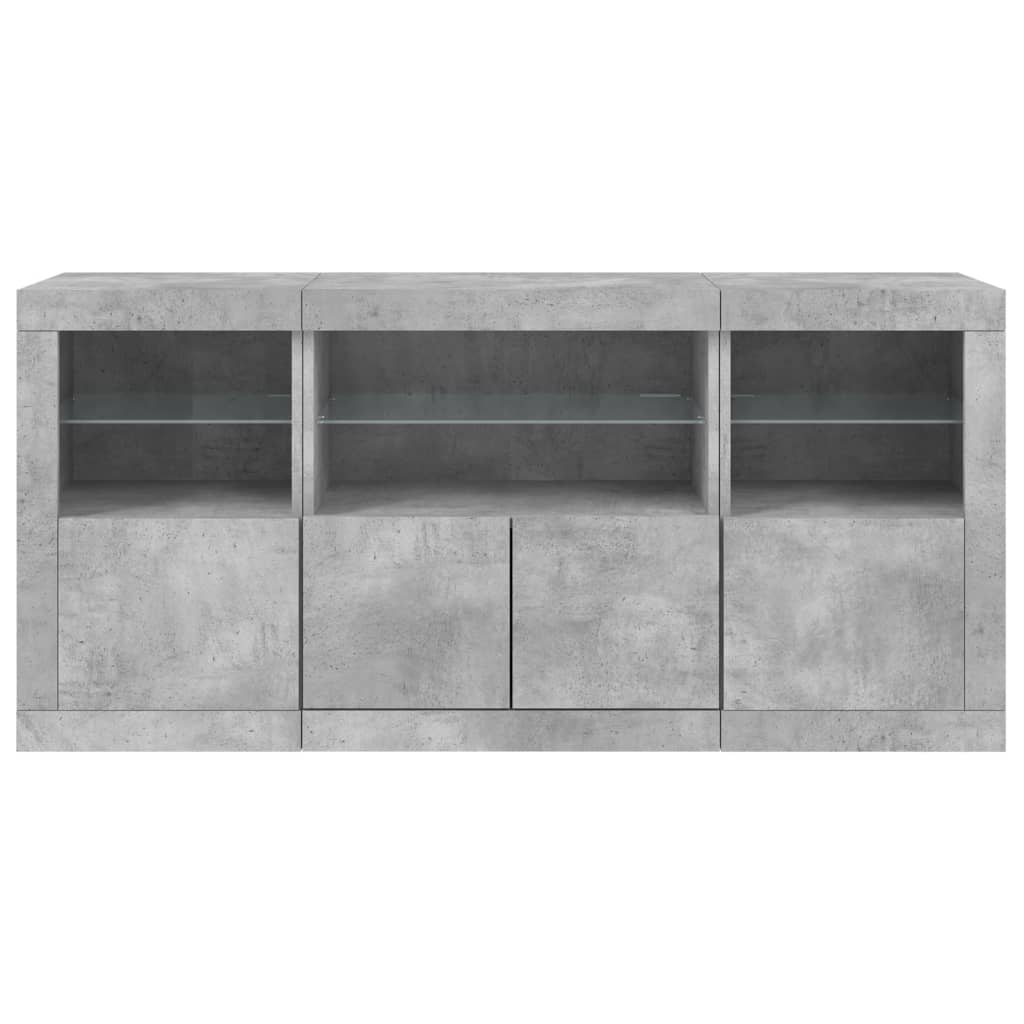 Sideboard with LED lights, concrete grey, 142.5x37x67cm